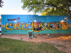 Street Art Mural in Little Five Points Atlanta by Sean Sweeny featuring "Welcome to Little 5 Points"