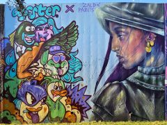 Street Art Mural in Cabbagetown Atlanta by Oofster and Nicole Merizalde featuring several characters